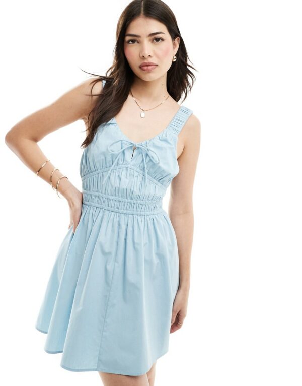 ASOS DESIGN wide strap channel waist mini sundress in light blue