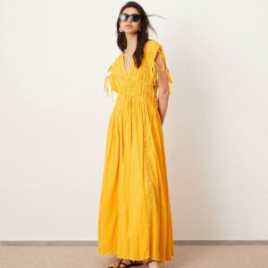 ASOS EDITION crochet trim drawstring detail trapeze maxi dress in orange