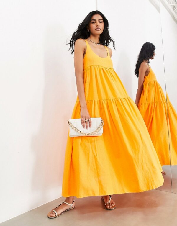 ASOS EDITION super full scoop neck tiered maxi dress in marigold orange