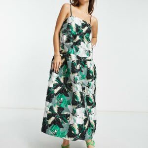 ASOS EDITION tiered cami midi dress in abstract floral jacquard-Multi