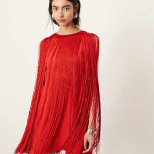 ASOS EDITION ultimate fringe trapeze mini dress in red