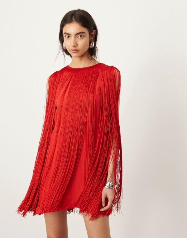 ASOS EDITION ultimate fringe trapeze mini dress in red