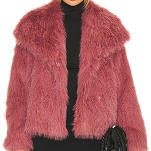 ASTR the Label Lynx Faux Fur Coat in Mauve. Size L, M.