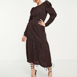 AX Paris long sleeved tiered hem midi dress in brown