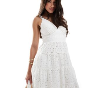 Abercrombie & Fitch eyelet tiered maxi dress in white