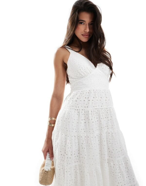 Abercrombie & Fitch eyelet tiered maxi dress in white