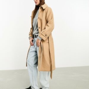 Abercrombie & Fitch funnel neck wool coat in camel-Neutral