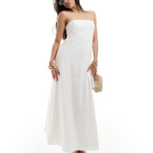 Abercrombie & Fitch linen blend strapless midi dress in white