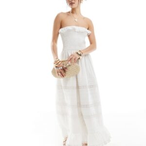 Abercrombie & Fitch strapless broderie detail maxi dress in white