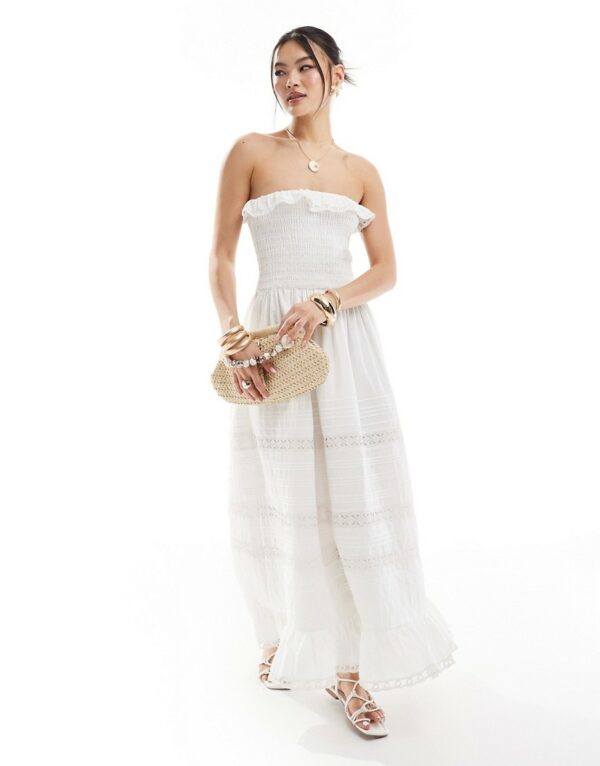 Abercrombie & Fitch strapless broderie detail maxi dress in white