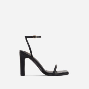 Addyson Square Toe Barely There Block Heel In Black Faux Leather, Black