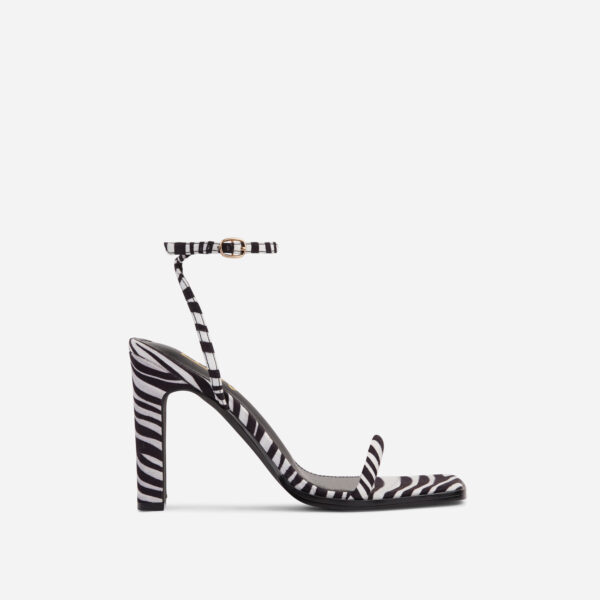 Addyson Square Toe Barely There Block Heel In Zebra Print Faux Suede, Black