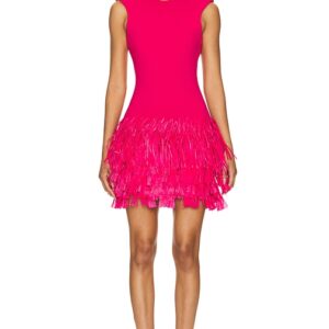 Aje Rushed Fringe Knit Mini Dress in Fuchsia. Size L, M.