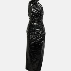 Alaïa Asymmetric croc-effect midi dress