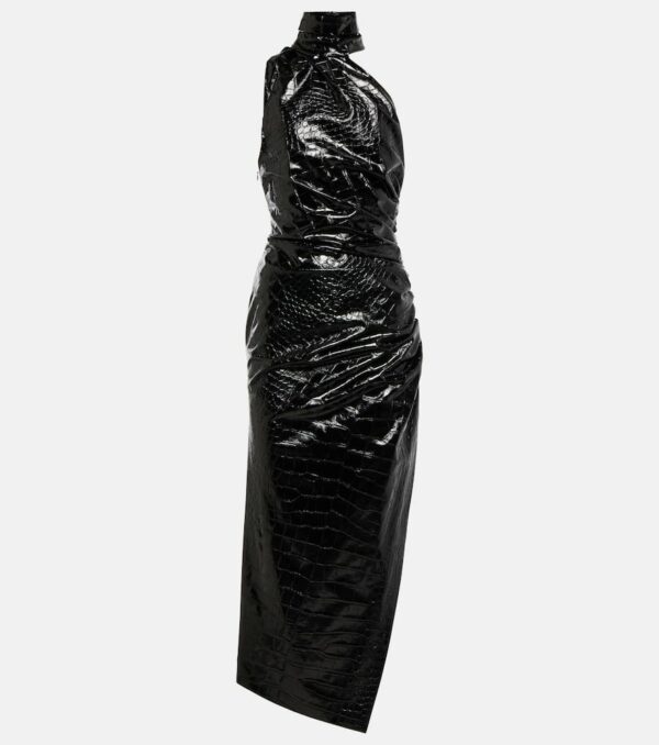 Alaïa Asymmetric croc-effect midi dress