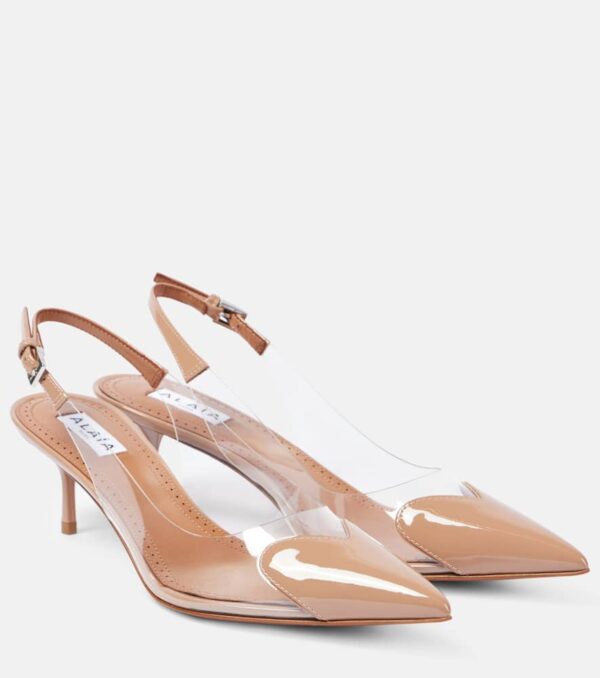 Alaïa Le Cœur PVC and patent leather slingback pumps