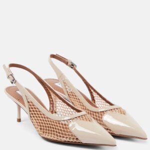 Alaïa Le Cœur fishnet leather slingback pumps