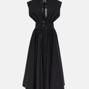 Alaïa Leather-trimmed cotton maxi dress