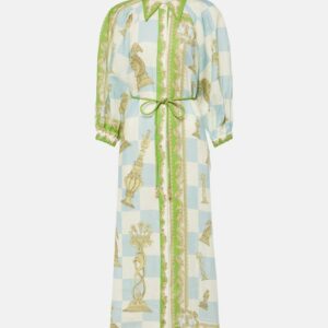 Alémais Checkmate printed linen shirt dress