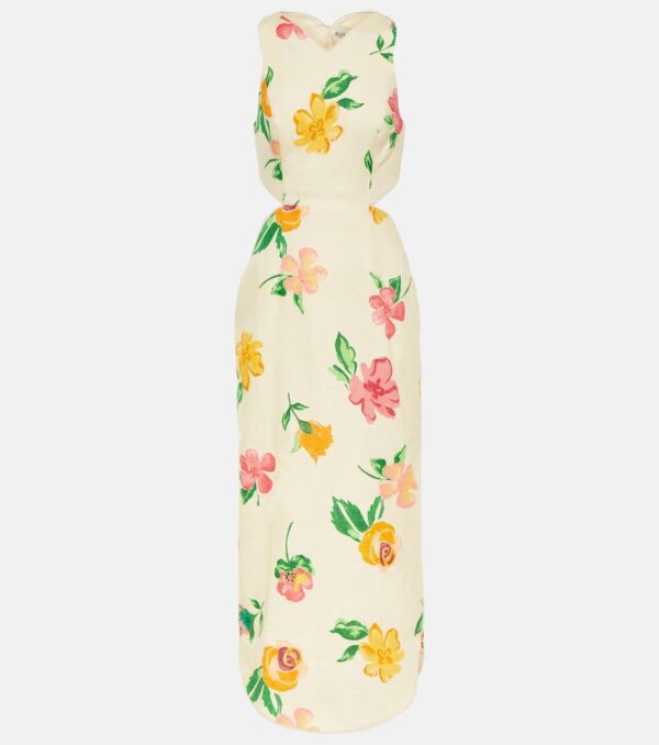 Alémais Cutout linen floral midi dress