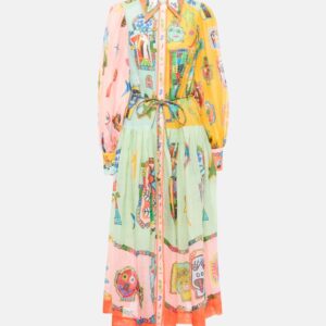 Alémais Printed belted ramie shirt dress