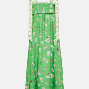 Alémais Shirred printed linen midi dress