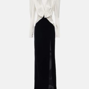 Alessandra Rich Bow-detail satin and velvet maxi dress