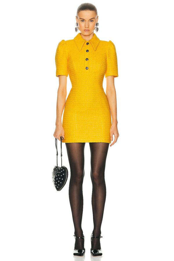 Alessandra Rich Checked Tweed Boucle Mini Dress in Yellow - Yellow. Size 38 (also in ).