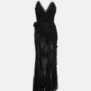 Alessandra Rich Floral-appliqué lace maxi dress