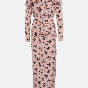 Alessandra Rich Floral off-shoulder silk midi dress