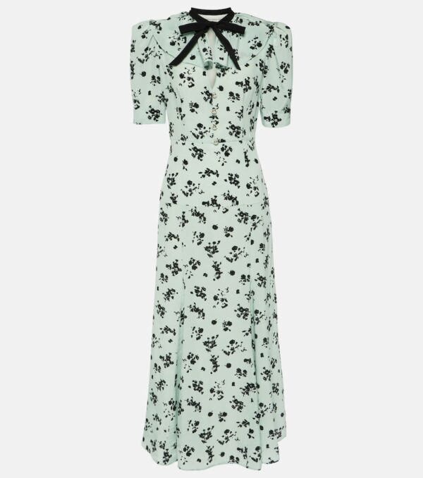 Alessandra Rich Floral puff-sleeve silk maxi dress