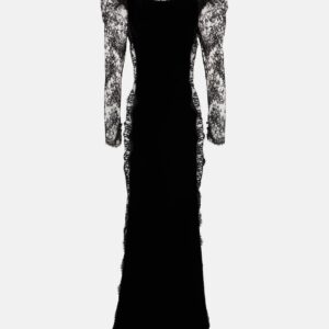 Alessandra Rich Lace-trimmed velvet maxi dress