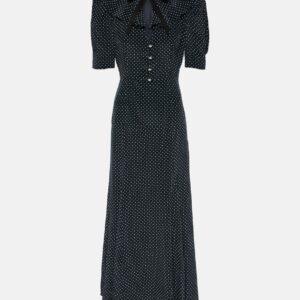 Alessandra Rich Polka-dot puff-sleeve silk midi dress