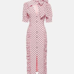 Alessandra Rich Polka-dot tie-neck silk midi dress