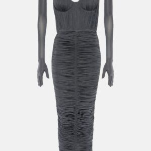 Alex Perry Crystal-embellished ruched jersey midi dress