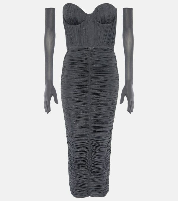 Alex Perry Crystal-embellished ruched jersey midi dress