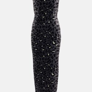 Alex Perry Leopard-print strapless velvet midi dress