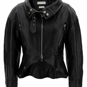 Alexander McQueen Biker Jacket With Zip And Cut-out In Smooth Leather