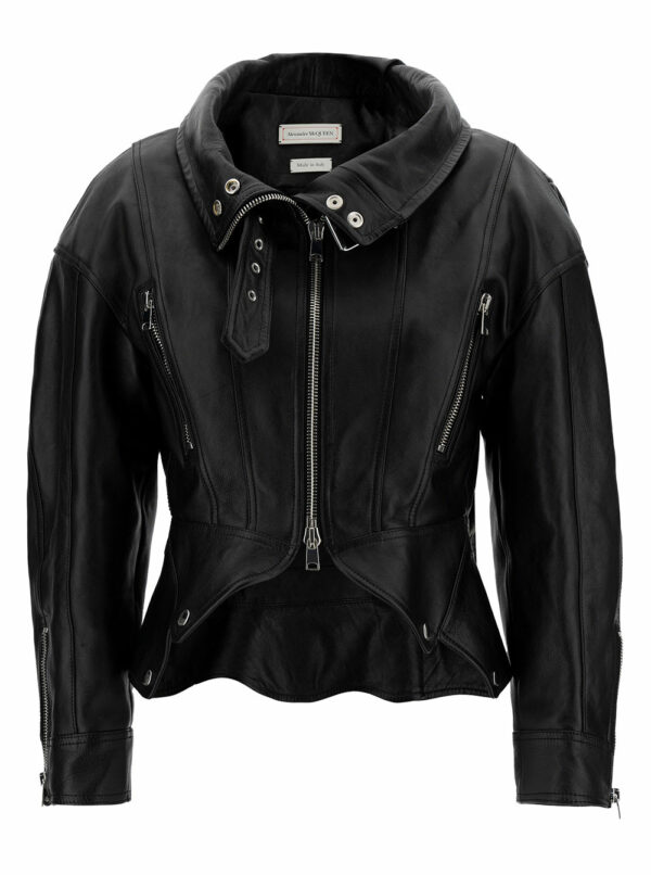 Alexander McQueen Biker Jacket With Zip And Cut-out In Smooth Leather