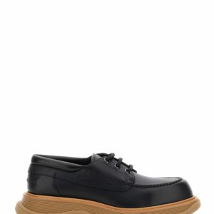 Alexander McQueen Black Derby Shoes With Engraved Logo And Platform In Leather Man