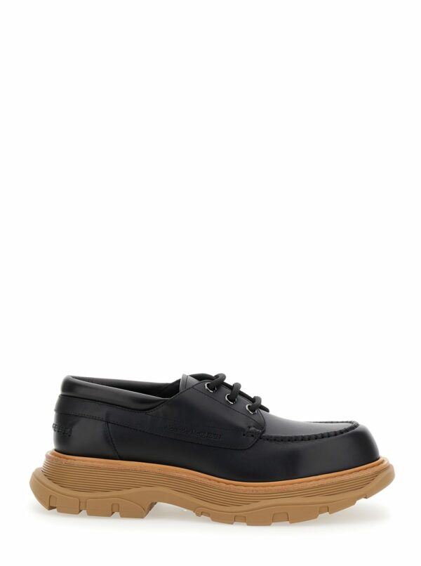 Alexander McQueen Black Derby Shoes With Engraved Logo And Platform In Leather Man