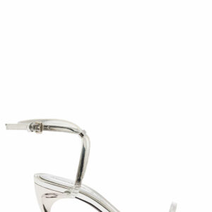 Alexander McQueen Silver Sandals With Armadillo Heel In Metallic Leather Woman