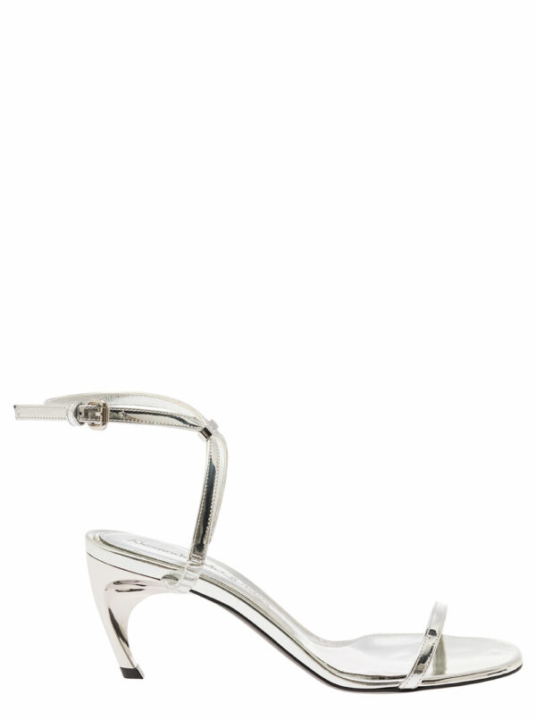 Alexander McQueen Silver Sandals With Armadillo Heel In Metallic Leather Woman