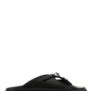 Alexander Wang Black Leather Dome Thong Slippers