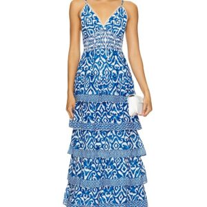 Alice + Olivia Imogene Tiered Maxi Dress in Blue. Size 10, 12, 8.