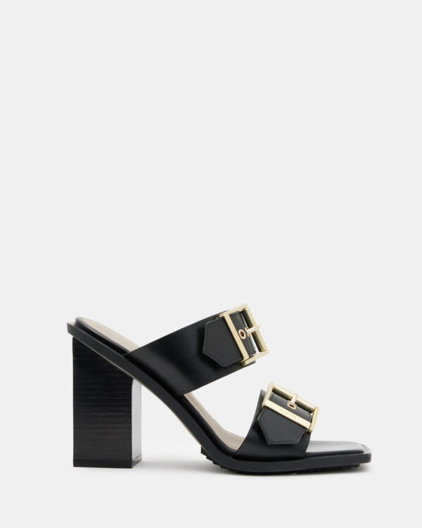 Allsaints Camille Leather Buckle Strap Block Heels