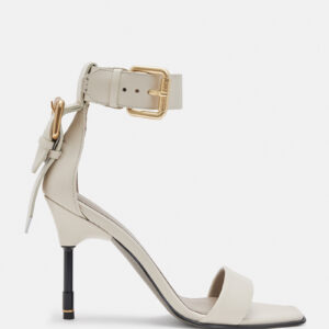 Allsaints Noir Leather High Metal Heel Sandals