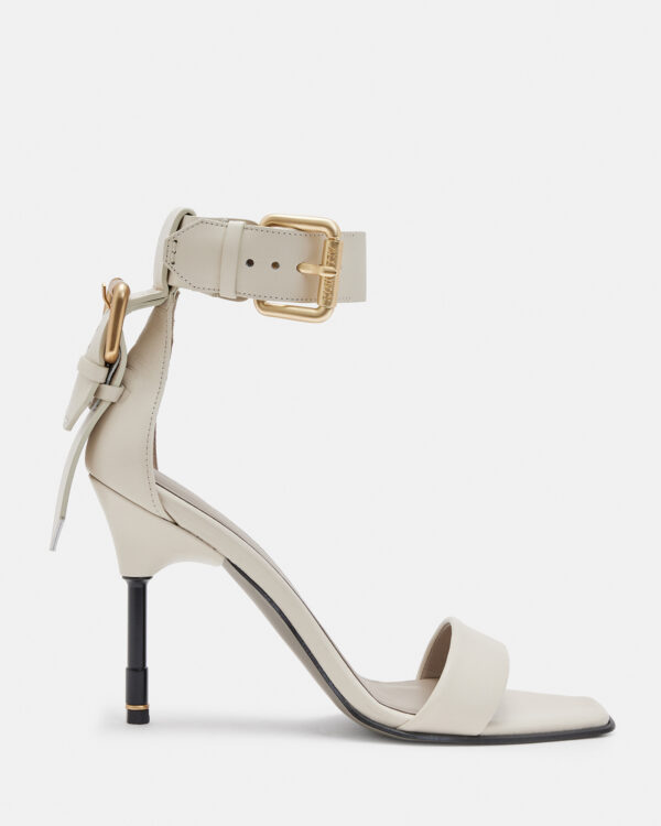 Allsaints Noir Leather High Metal Heel Sandals