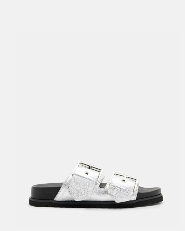 Allsaints Sian Metallic Leather Buckle Sandals