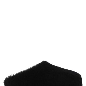 Amina Muaddi Black Shearling Giuly Slippers